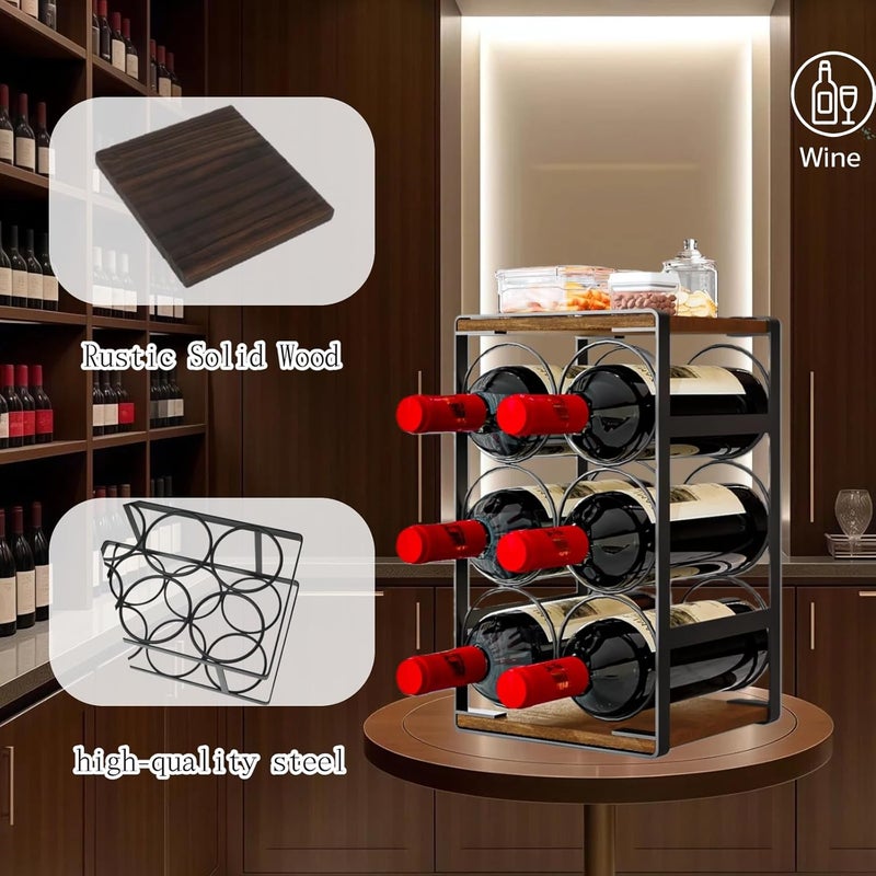 Dazioter Wood Countertop Wine Rack No Need Assembly 6 Bottles Black + Rustic Brown - Image 5